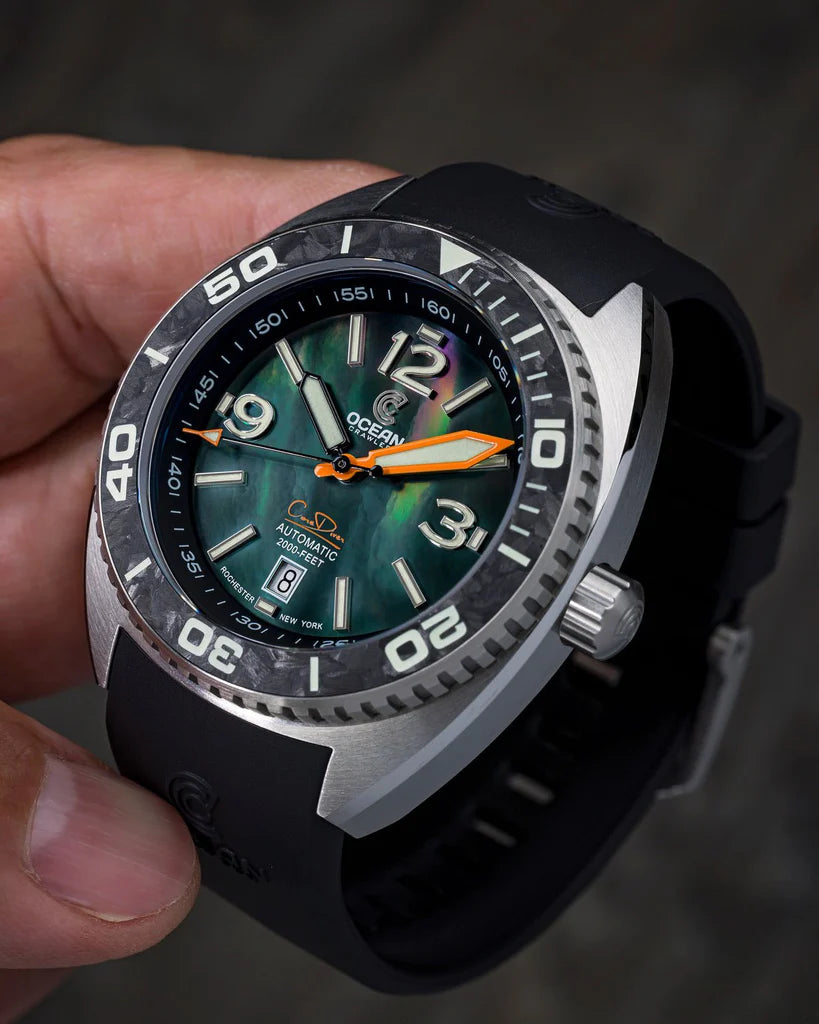 Ocean Crawler Core Diver - Black Mother of Pearl - Carbon Fiber Bezel - 2 Straps Included!