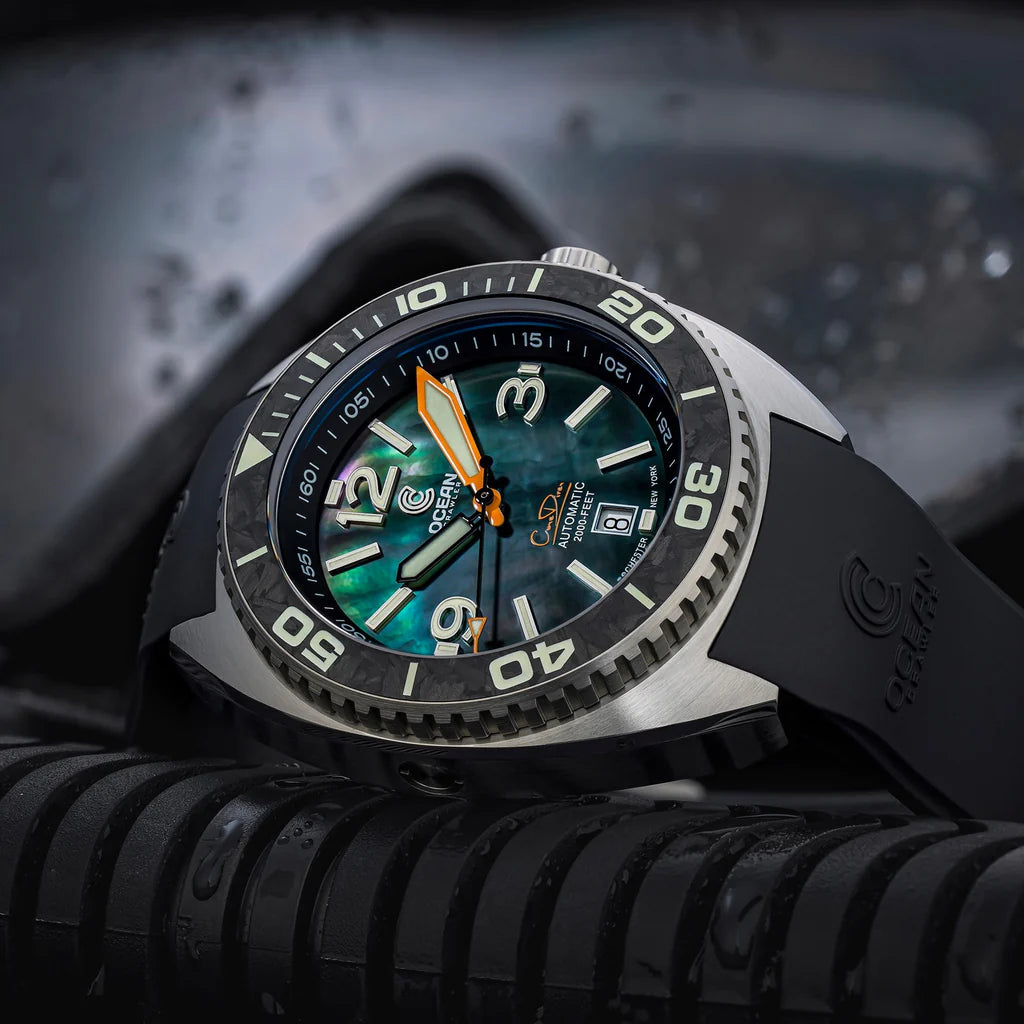 Ocean Crawler Core Diver - Black Mother of Pearl - Carbon Fiber Bezel - 2 Straps Included!