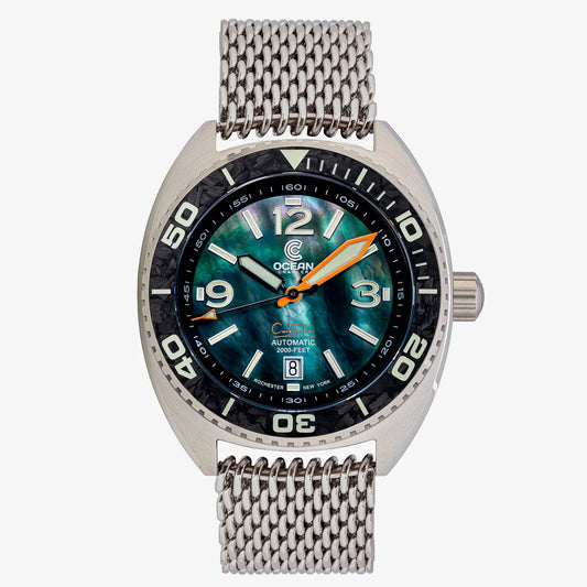 Ocean Crawler Core Diver - Black Mother of Pearl - Carbon Fiber Bezel - 2 Straps Included!