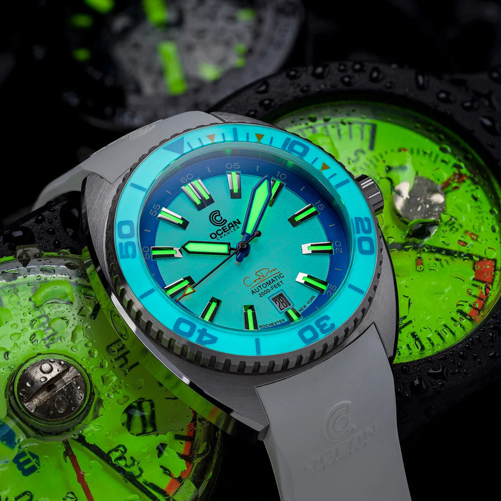 Ocean Crawler Core Diver - Spring Time 2024 - Full Lume Blue - 2 Straps Included!